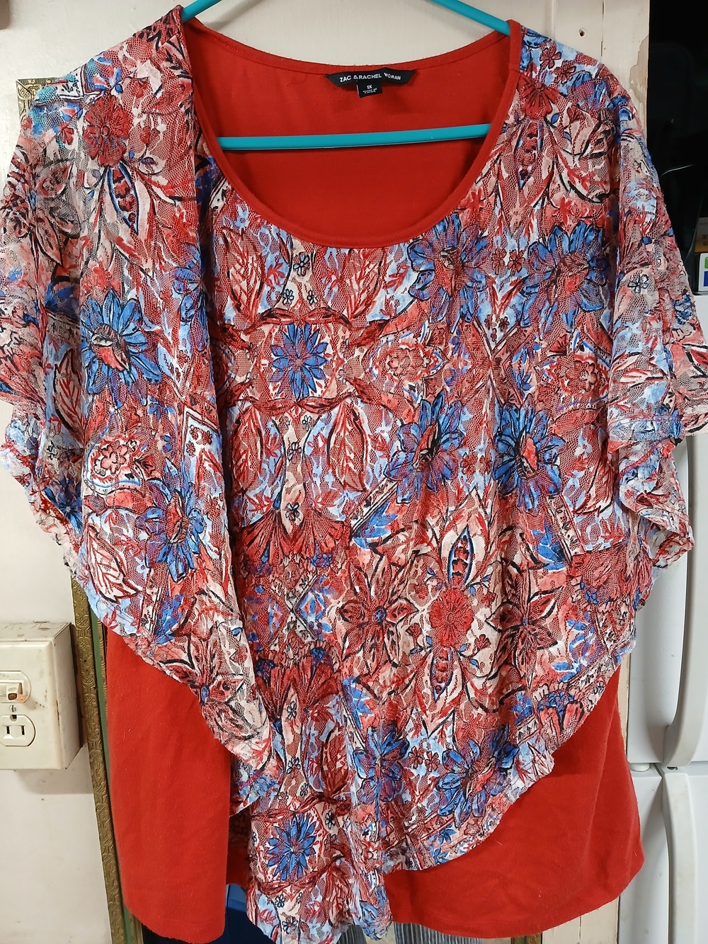 Zac & Rachel Red Tunic with Blue Floral Overlay
